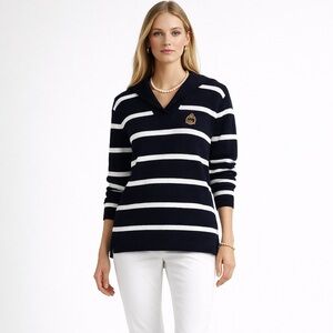 RALPH LAUREN Vintage Cotton Sweater 90’s Crest Navy Stripe Old Money Preppy L